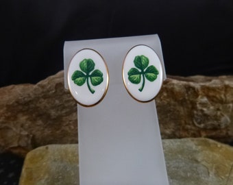 Irish Shamrock Porcelain Oval Vintage 1996 Avon Earrings for Pieced Ears | St. Patrick’s Day Earrings | Book Piece with Original Box