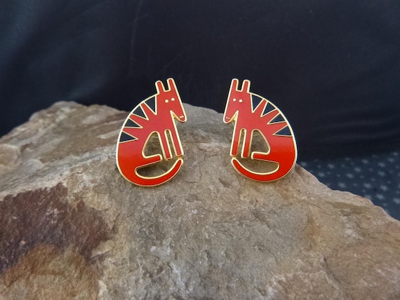Laurel Burch “Terra” Cloisonné Enamel Vintage Post Animal Earrings for Pierced Ears