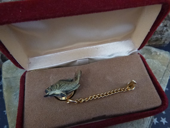 Fish Lover? Vintage Large Mouth Bass Fish Tie Tack in Original Box | Fisherman Accessory