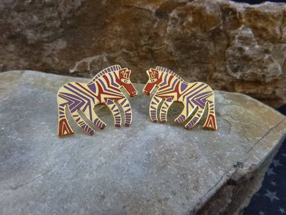 Laurel Burch Vintage “Wild Zebra” Cloisonné Enamel Pierced Earrings