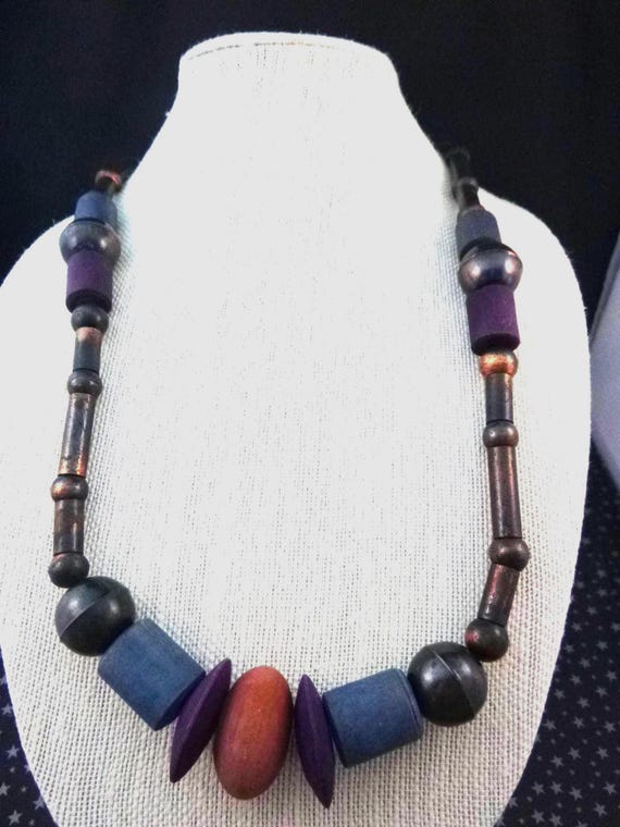 Big, Bold, Chunky 1980s Statement Necklace | Wood and Metal | Original Bamberger’s Box