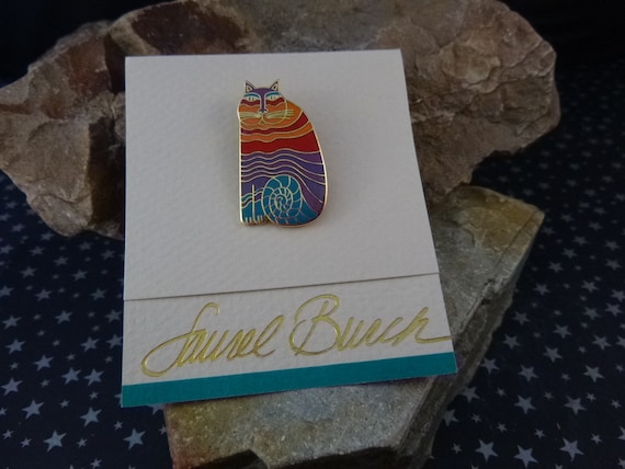 1986 Laurel Burch “Rainbow Cat” Vintage Cloisonné Enamel Brooch on Original Card | Unworn New Old Stock | Enchanting Cat Pin