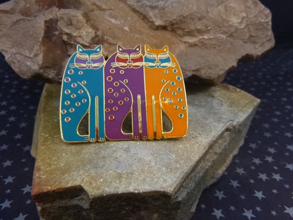 Cat Lover? Triplets. Three Tall Whimsical Laurel Burch “Siamese Cats” Vintage Brooch