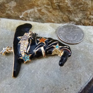 Black Witch Hat Vintage Brooch for the Witch Looking for her Halloween Hat Black Enamel with Rhinestone Star Highlights image 3