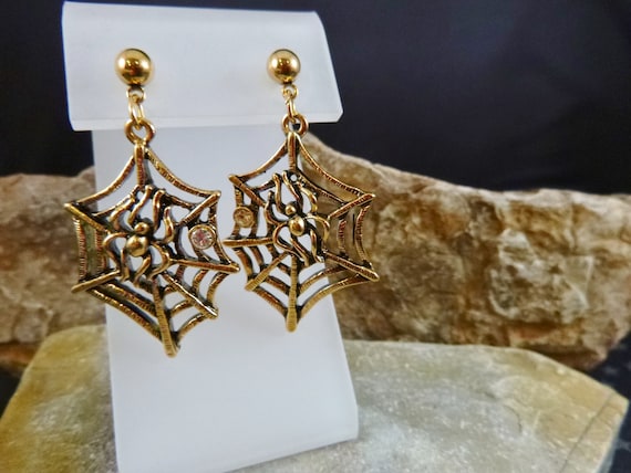 Halloween Spider Web Vintage Dangling Earrings | 1992 Avon Rarely Found Spooky Post Earrings | Book Piece