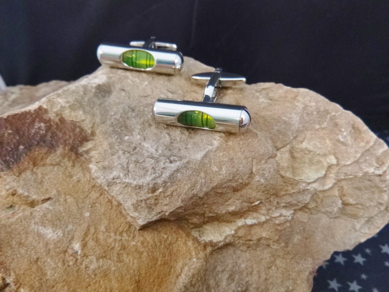Miniature Working Green Levels Vintage Cuff Links