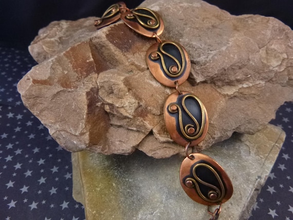 Mid Century Modernist chenet d’HAITI Mixed Metal Bracelet by Winifred Mason Chenet | Statement Copper and Brass 1950s Vintage Bracelet