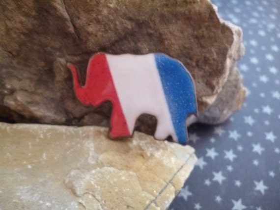 Patriotic Vintage Red White and Blue Enamel on Copper Republican Elephant Pin | Party Affiliation Political Pin