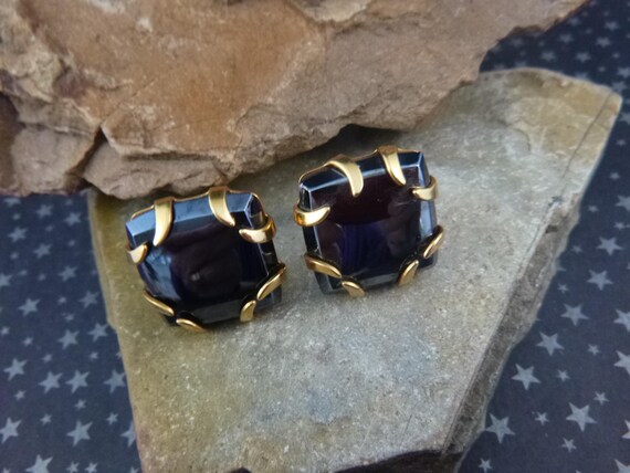 1980s Art Deco Revival Style Vintage Square Cuff Links | Unusual Large Blue-Gray Cufflinks
