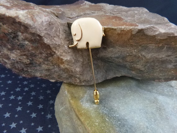 Mid-Century Modern Petite Republican Elephant Stick Pin | Crown Trifari Signed | GOP Republican Party Symbol