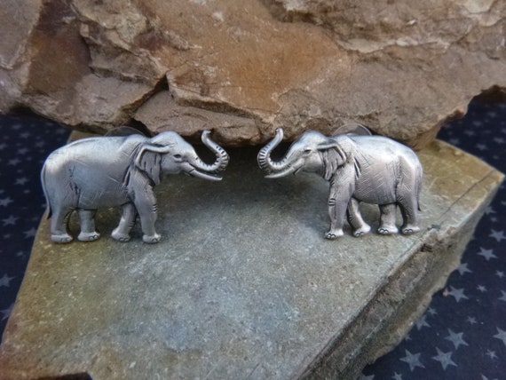 Republican Elephant with Trunk Up for Good Luck Vintage Pierced Earrings | GOP | Political Republican Party Symbol | JJ (Jonette) Signed