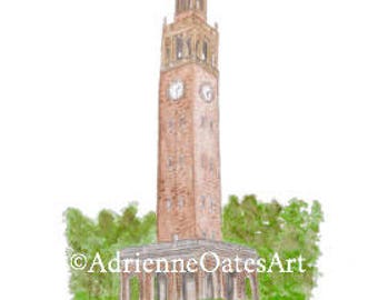 UNC Bell Tower Print * Chapel Hill * North Carolina watercolor art