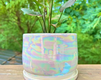 PREORDER* White mother of pearl rainbow aura planter