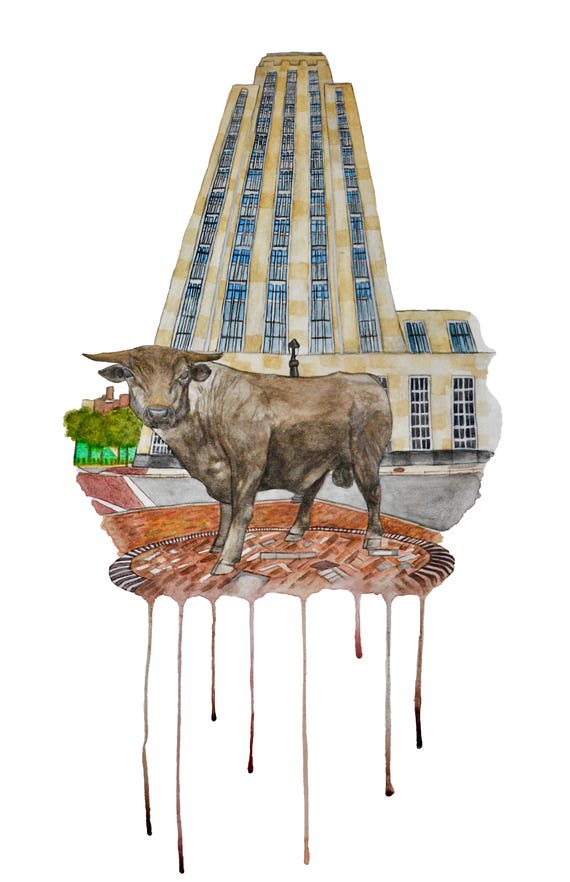 Durham Bull Statue watercolor print * North Carolina watercolor art