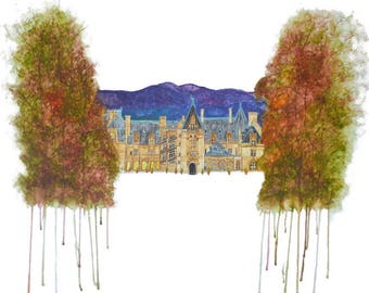 The Biltmore Estate Print * Blue Ridge Parkway * North Carolina watercolor art * Asheville