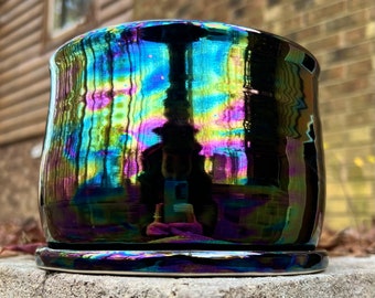 PREORDER* Black mother of pearl rainbow aura planter