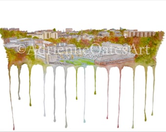 Kenan Stadium UNC Print * Chapel Hill * North Carolina watercolor art