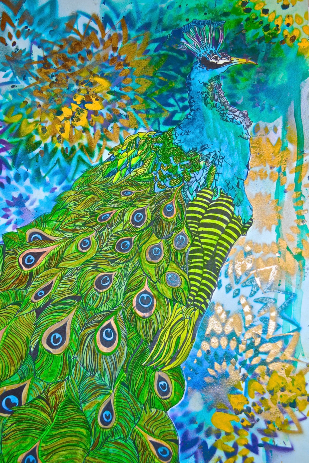Peacock Watercolor and Spray Paint Print- 12x18 - Etsy