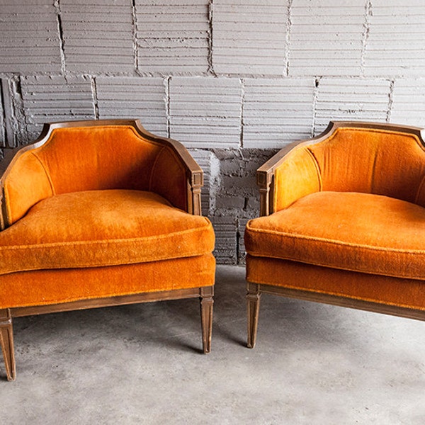 Vintage Orange Filz Mitte Jahrhundert Stuhl paar