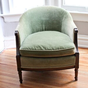 Seafoam Green Velvet Vintage Parlor Barrel Chair *RESERVED* for Caroline Diani