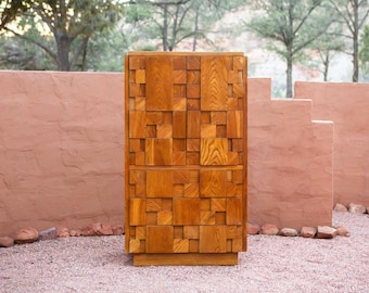 Vintage Brutalist Style Lane Staccato Brutalist Mid Century Armoire Dresser MCM Midcentury