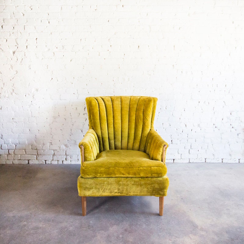 Mid Century Vintage Yellow Gold Velvet Chair