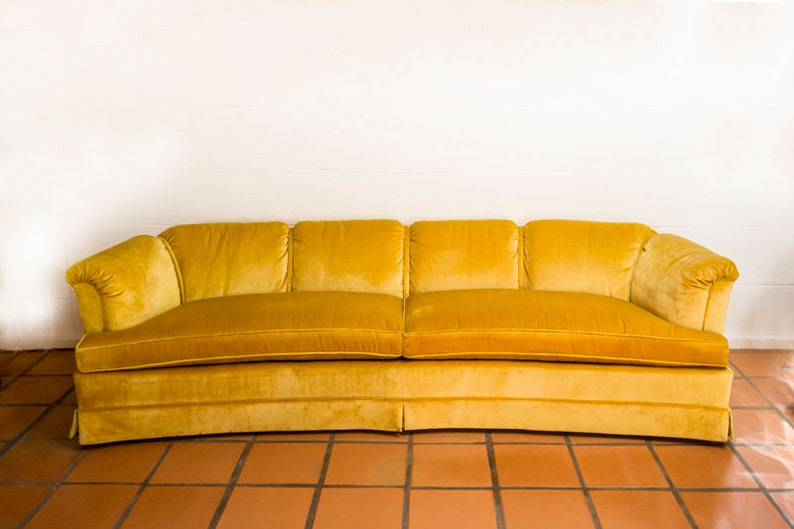 Mid-Century Vintage Gold Yellow Silk Velvet Sofa Couch MCM | Etsy