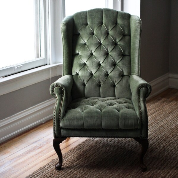 Mint Green Velvet Tufted Wingback Chair