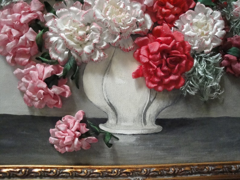silk ribbon embroidery /'Bouquet in vase/'
