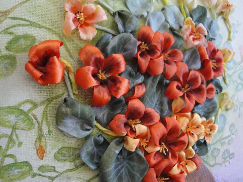 SALE Silk Ribbon Embroidery nasturtium in Vase Etsy