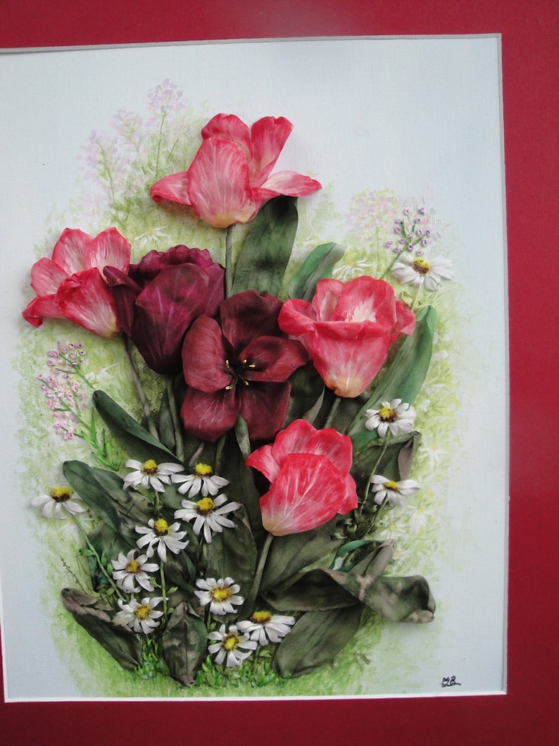 Sale silk ribbon embroidery tulips   etsy