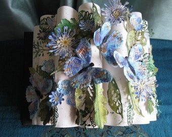 Handmade Book Paper Sculpture with Butterflies Flowers and Leaves Home Decor