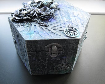 Handmade mixed media Wooden Storage Box Home Decor