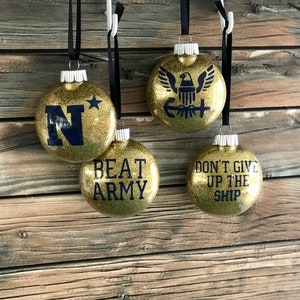 Naval Academy Glitter Christmas Ornaments, US Navy Eagle Christmas Ornaments, Blue and Gold Navy Christmas Ornaments, Military Ornaments