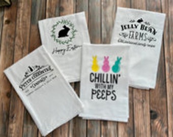 Easter Farmhouse Floursack Kitchen Towel, Peter Cottontail Candy Co Kitchen Towel, Happy Easter Kitchen Towel, Jelly Bean Farms Towel