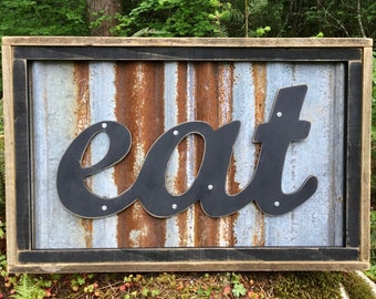 FREE SHIPPING, Eat sign, Rustic Eat Sign, Kitchen Decor, Diner Art, Dining Room Wall Decor, Restaurant Sign, Restaurant Decor, Patio Decor