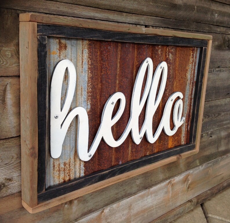 Hello Sign Hello Wood Wall Art Wooden Signs Rustic Home Etsy