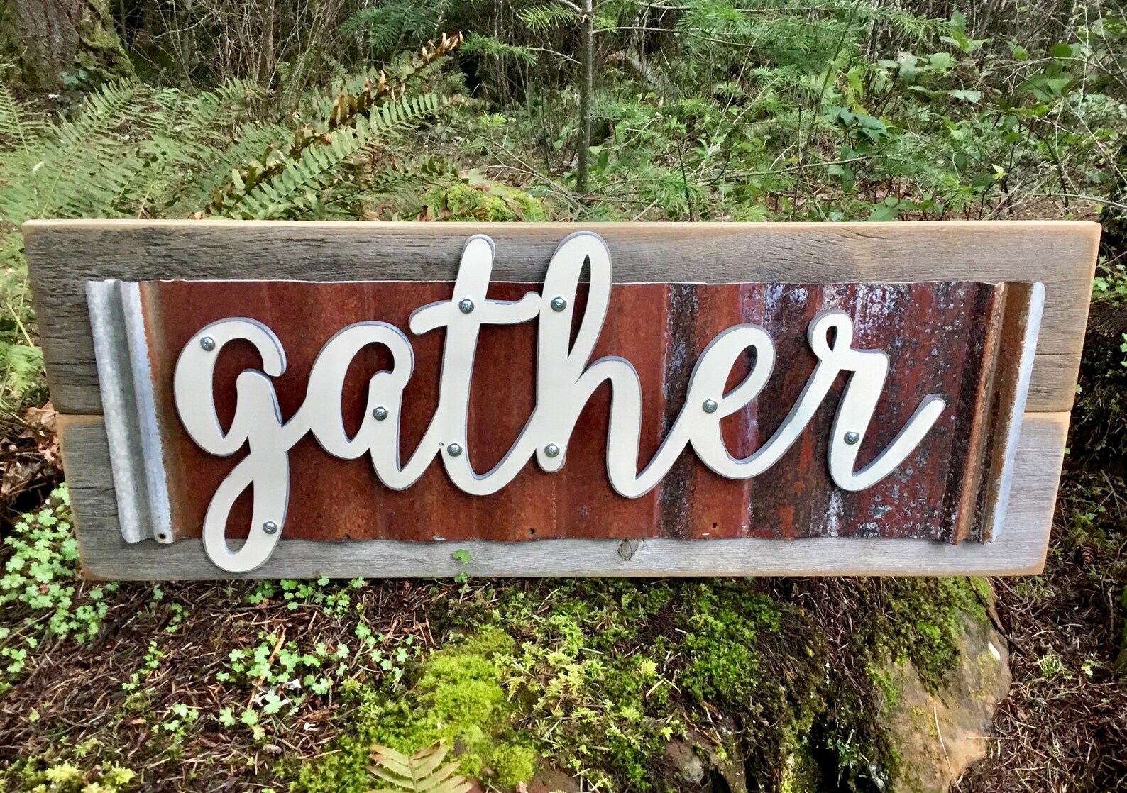 Rustic Corrugated Metal Gather Sign, Reclaimed Wood Home Decor - Etsy