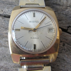 Rare vintage watch Wostok-18jewels Goldplated,Metal wristband,Vintage Men&#39;s wristwatch,Retro watch,Mechanical watch,Working watch,Old watch