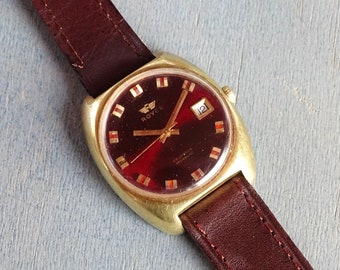 Very Rare Vintage Swiss Made Automatic Watch Royce,Gold plated Incabloc men's watch,Swiss made watch,Men's wrist watch,Red dial,Retro watch