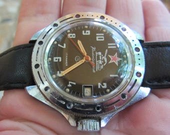 Rare Watch Wostok Amphibia Komandirskie,Red Star Tank Military Watch, Working  Men&#39;s Wrist Watch,  Retro Watch, Old Watch