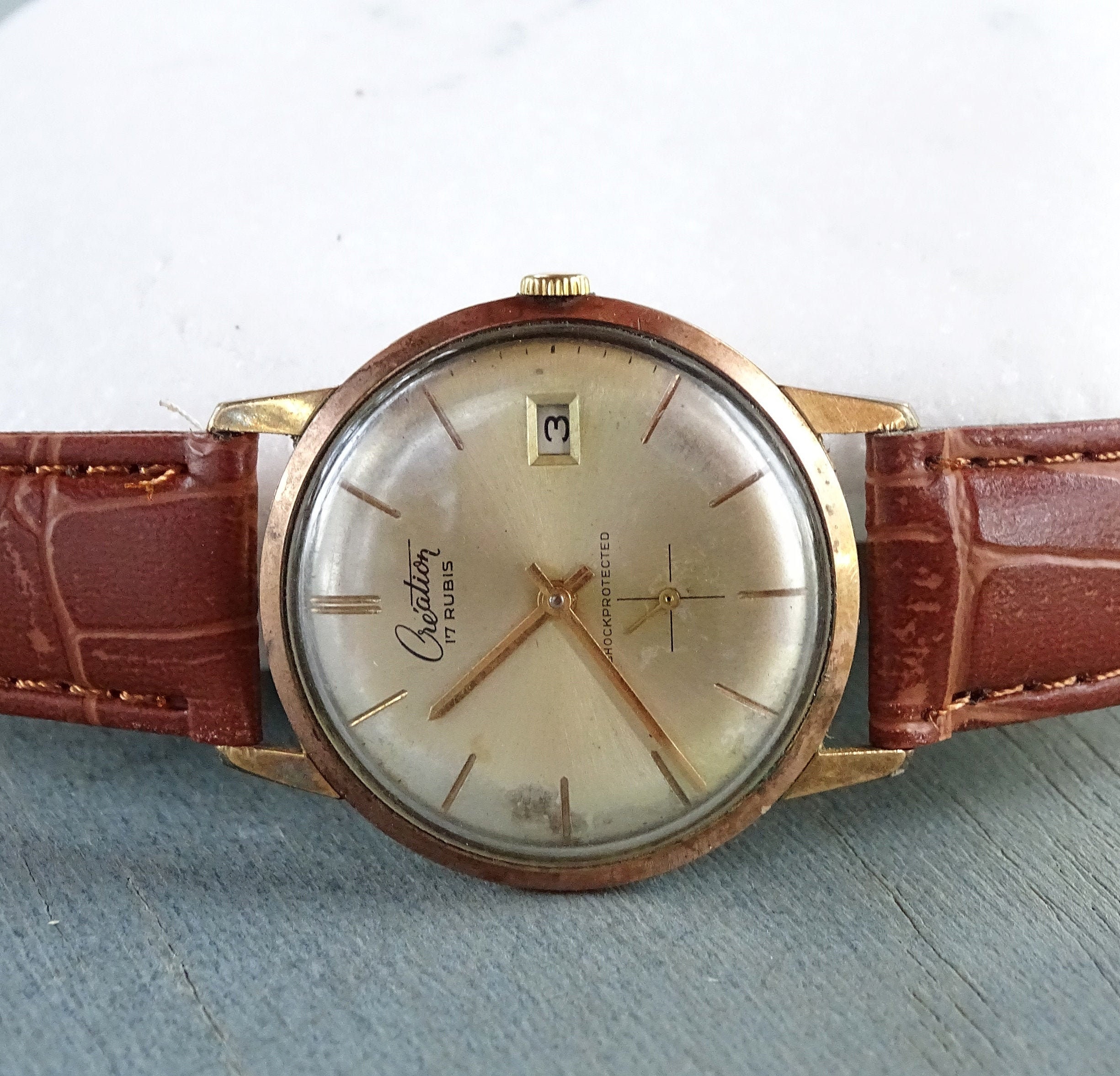 Vintage Men's Watch Creation-17rubis,Gold plated watch,Swiss made watch,Vintage Men's Wrist Watch,Collectible watch,Mechanical watch