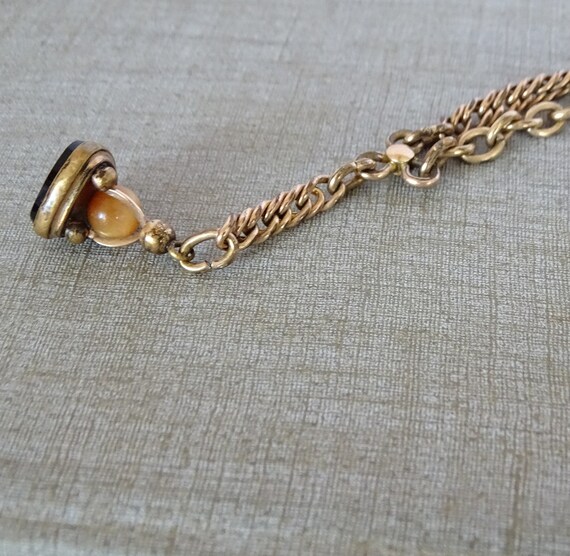 Rare Antique Pocket Watch Chain Agate and Cameo, … - image 8