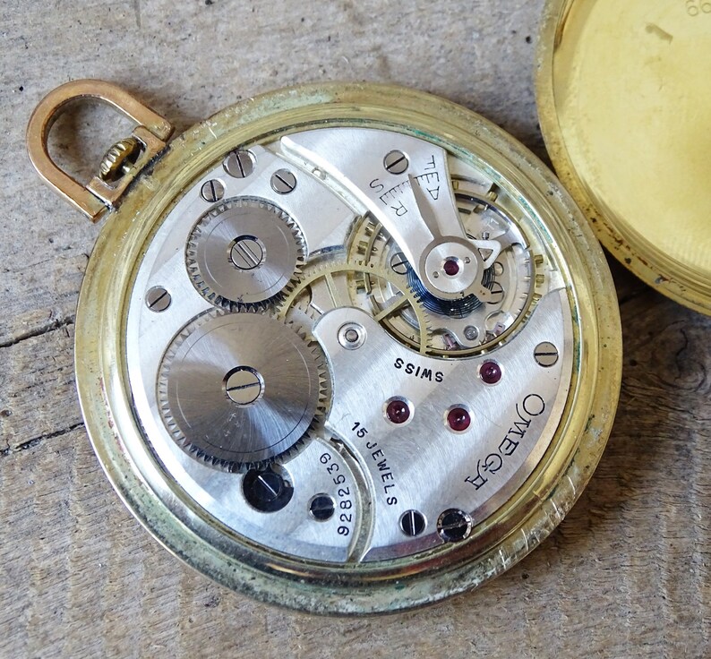 Rare Swiss Made Pocket Watch Omega1949 Gold Plated Working Antique