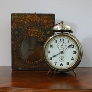 Antique alarm clock Haller with wooden box, Antique German alarm clock,Rare vintage clock, Retro clock, Old clock, Working alarm clock