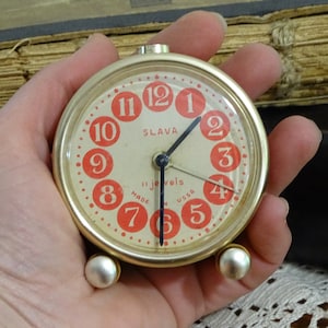 Vintage Alarm Clock Slava, Working Red Clock, Retro Clock, Small Alarm Clock, Old Clock,Collectibles Gift