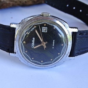 Vintage Watch Slava 21jewels, Date Dial, Working Vintage Men&#39;s Watch, Retro watch, Old watch, Black and  Green Watch