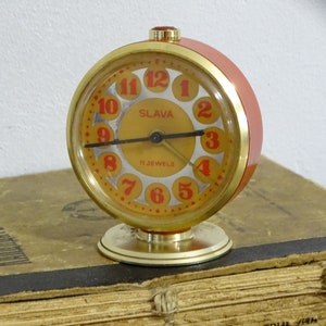 Vintage Russian alarm clock Slava Rare dial, Retro alarm clock, Working vintage clock, Mechanical alarm clock,USSR Slava 11jewels, Red clock