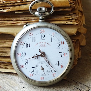 Reloj de bolsillo antiguo hecho en Suiza Chemin De FER JCB Patente Roskopf Condiciones de trabajo Reloj de bolsillo para hombre Reloj antiguo Reloj retro Doble cubierta