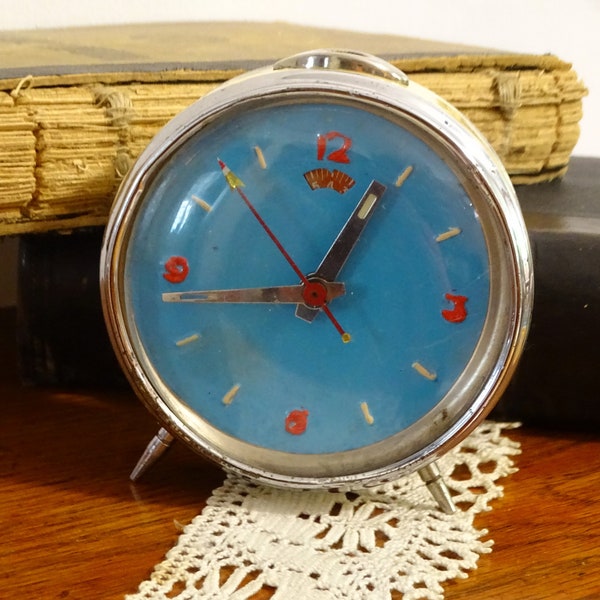 Vintage Alarm Clock, Old Mechanical Clock, Retro Clock, Collectible Clock, Chinese clock, Blue alarm clock